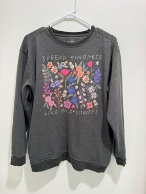 Natural Life Spread Kindness Wildflowers Graphic Sweatshirt Gray Green Small